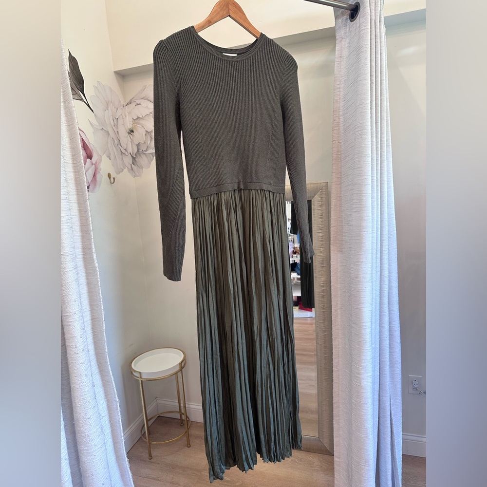 Skies Are Blue olive mixed media dress